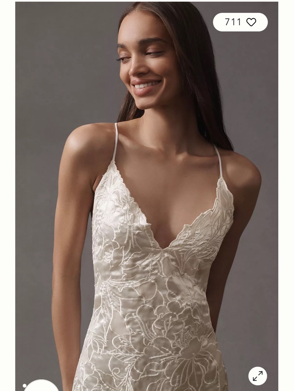 Lace-Embroidered Satin Slip Dress - Cream